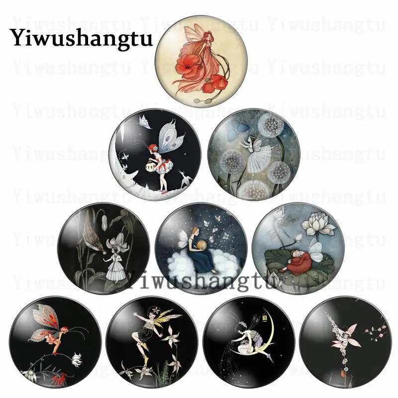 Round Photo Glass Cabochon, Flat Back, Making Findings, Beautiful Fairy Angel, Best wishes Pintura, 12mm, 20mm, 25mm, 30mm