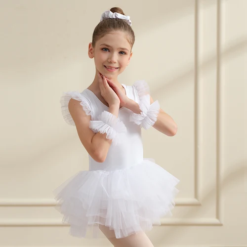 Vestido tutú de ballet de tul de 4 piezas para niñas, leotardo, moda profesional, vestido de fiesta de baile para niños, disfraz de actuación