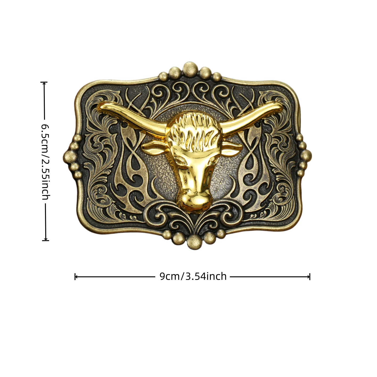 Engraved Floral Texas Longhorn Belt Buckle, Men's Western Cowboy Decorative Belt Buckle Replacement