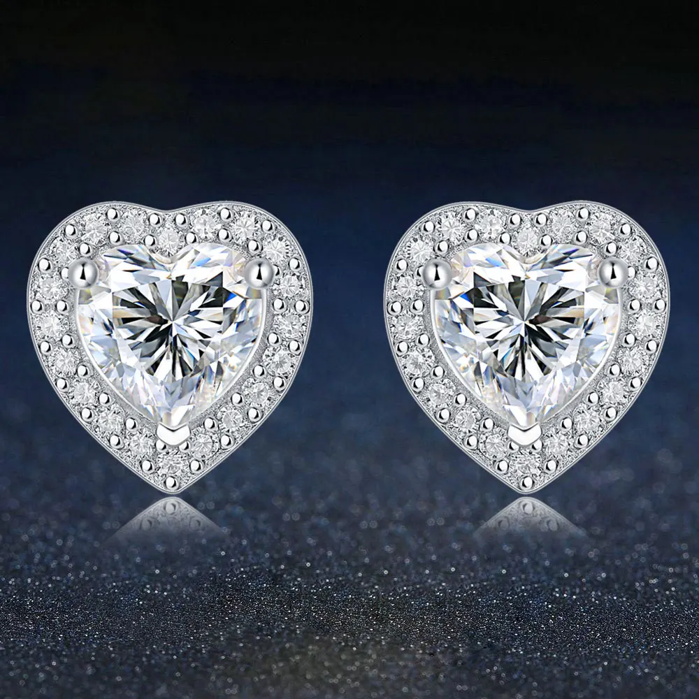 

1CT D Color Moissanite Stud Earrings 925 Sterling Sliver Heart Earring for Women Wedding Ear Studs Fine Jewelry