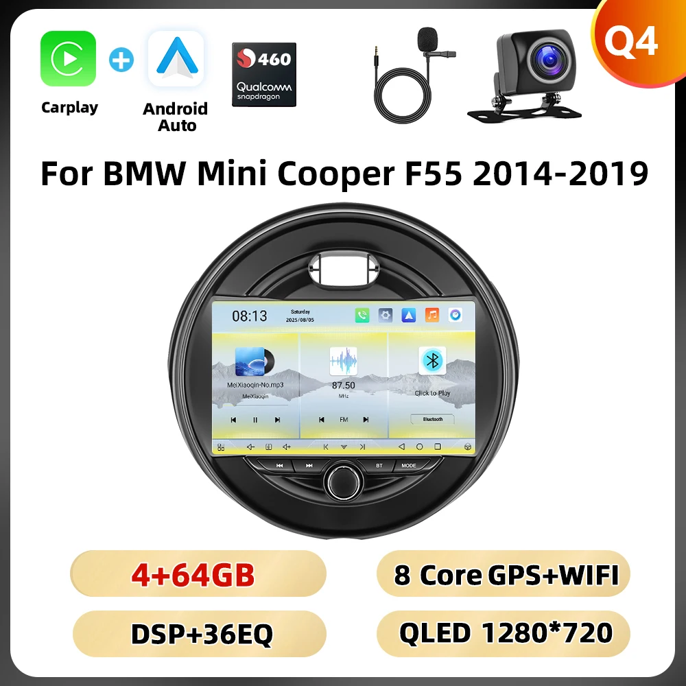 Podofo 8Core WIFI 4G Auto Audio Voor BMW Mini Cooper F55 2014-2019 Navigatie Carplay Android Auto AI Voice Spiegel Link Auto Stereo