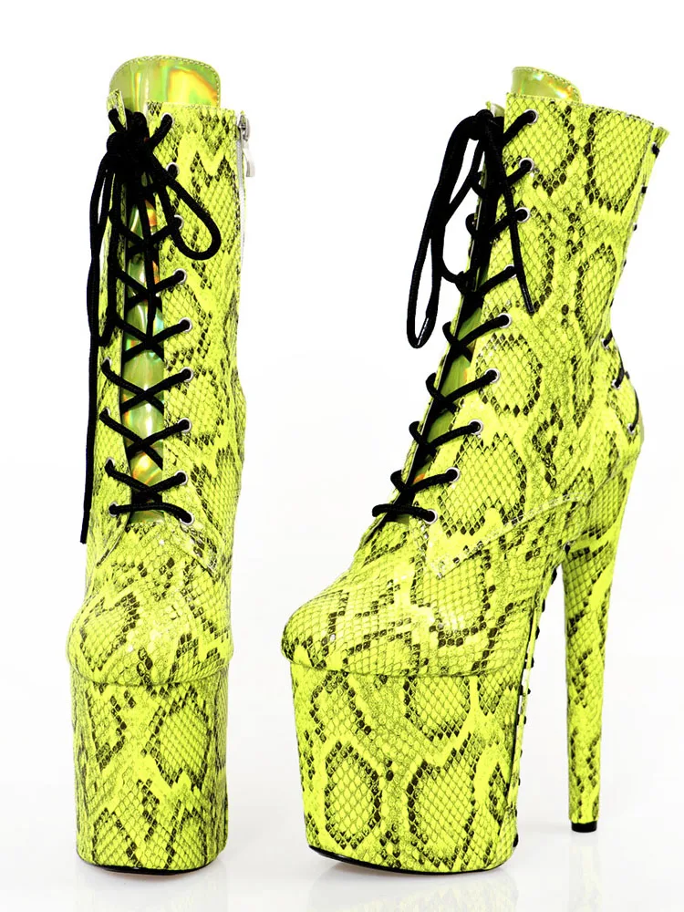 Yellow Snake Print Platform Boots High Heels 20cm Lace Up Pole Dance 8Inch Stripper Heels Fashion Gothic Sexy Fetish Mature New