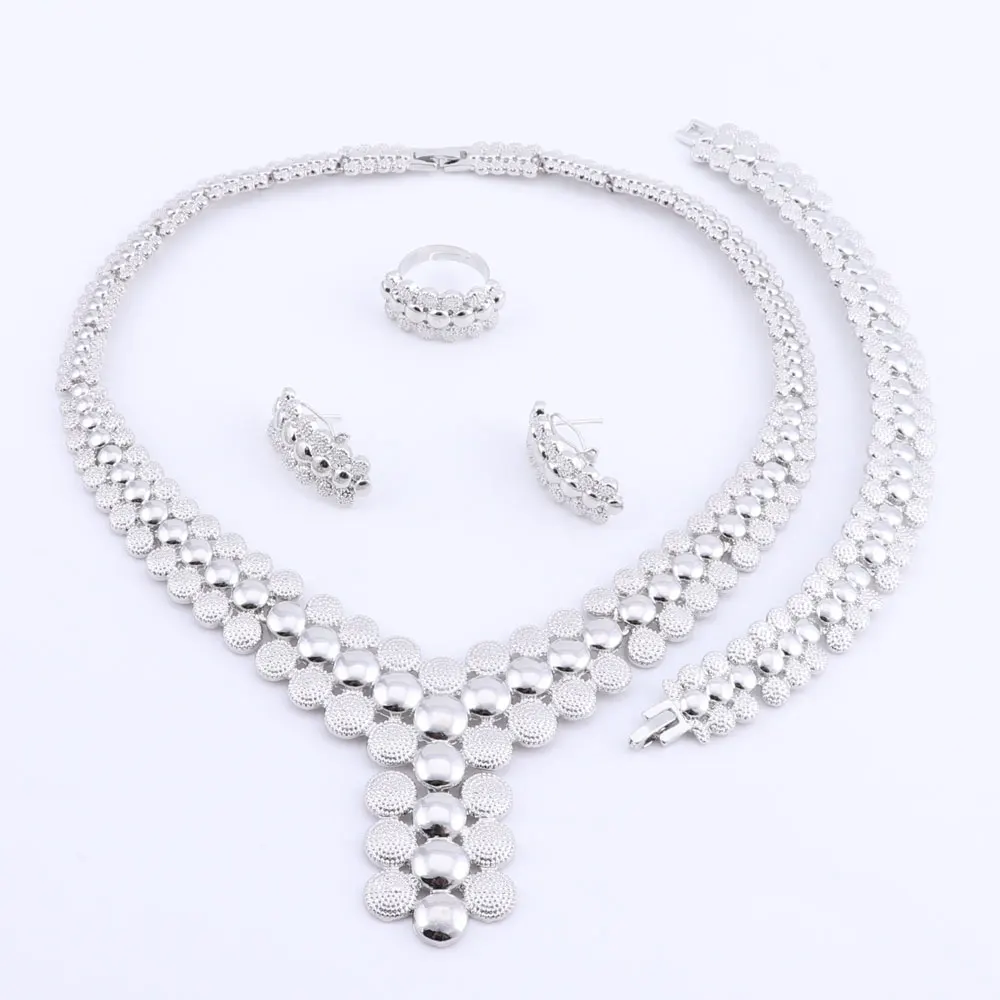 Nigerian Wedding African Beads Jewelry Set Women African Costume Jewelry Set Dubai Silver Color Necklace Sets