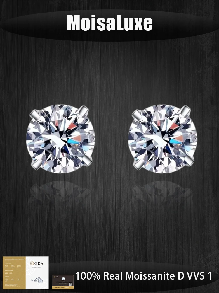 

MoisaLuxe Official Shop GRA Moissanite 925 sterling silver Light luxury earrings for Fashion Jewelry Women Hoop Wear