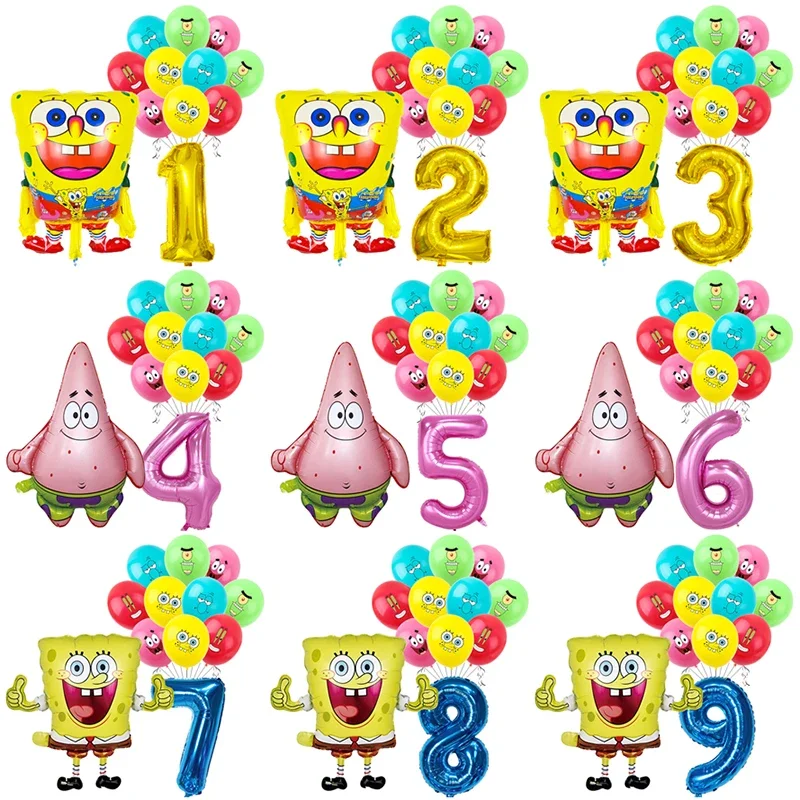 Bob Esponja fiesta infantil conjunto de Globos de cumpleaños Patrick Star Foil número globo de látex Baby shower decoraciones para fiesta suministros Globos