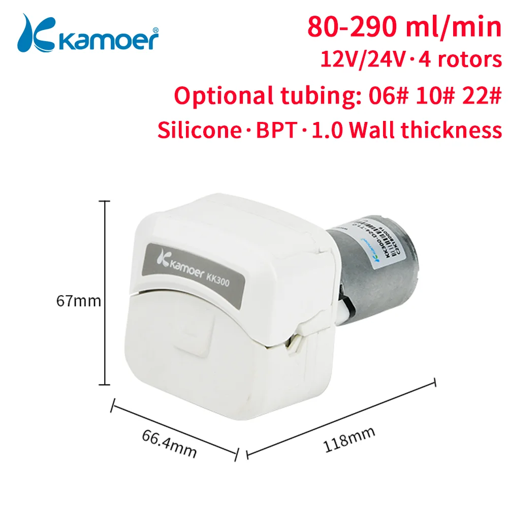 Kamoer KK300-D Peristaltic Pump DC12V 80-290ml/min High Flow Self Priming Pump Laboratory Dosing Pump with Power Adapter