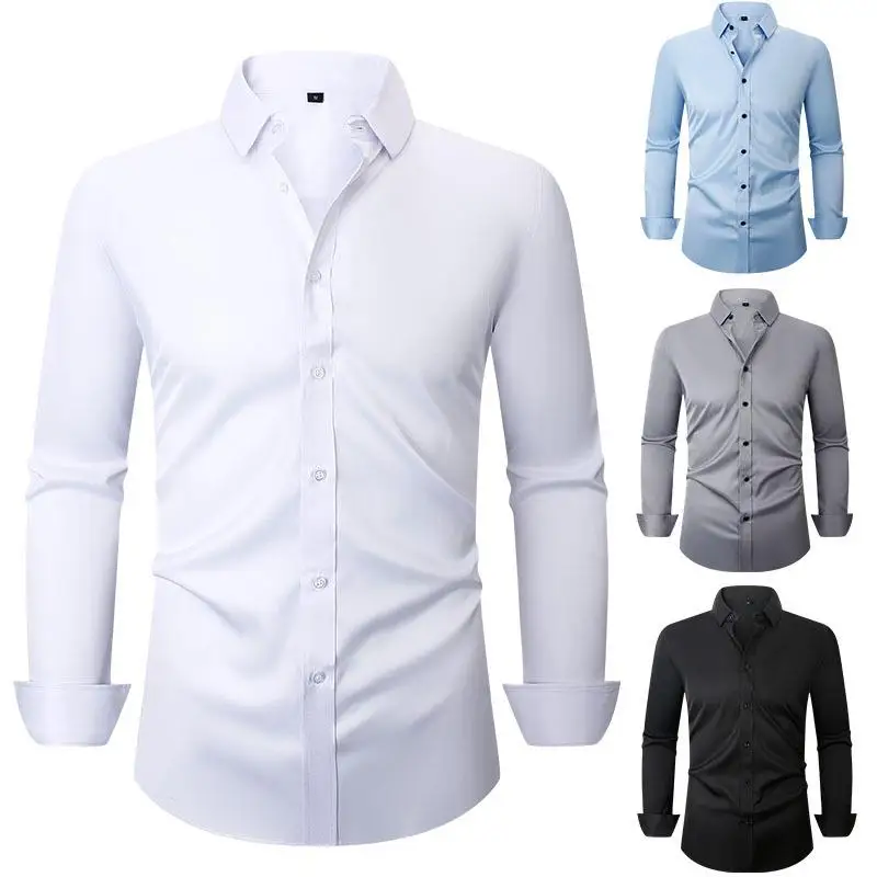 

Wrinkle Resistant Elastic Mens irt Four Sided Long Sve Casual Faion Anti-Wrinkle Treaent Daily Wear Thin Model