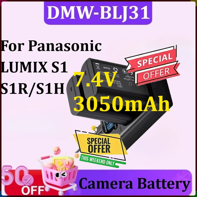 

For Panasonic LUMIX S1/S1R/S1H Digital Batteries DMW-BLJ31/DMW-BLJ31e 7.4V 3050mAh Battery + LCD with USB Charger