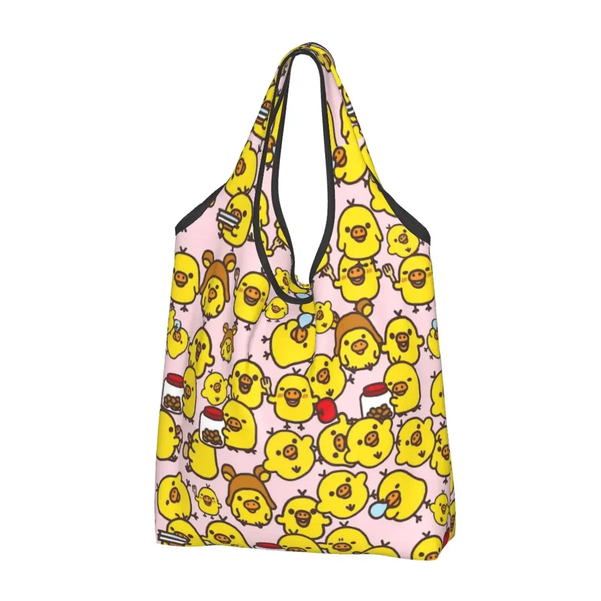 

Cute Kiiroitori Pattern Grocery Bag Durable Large Recycle Foldable Heavy Duty Rilakkuma Shopping Eco Bag Washable With Pouch