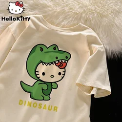 Sanrio Hello Kitty New Anime Y 2k Graphic Top Cute Short Sleeve White T-shirt Women's Summer Y2k Fashion Black Tee Female Clothe