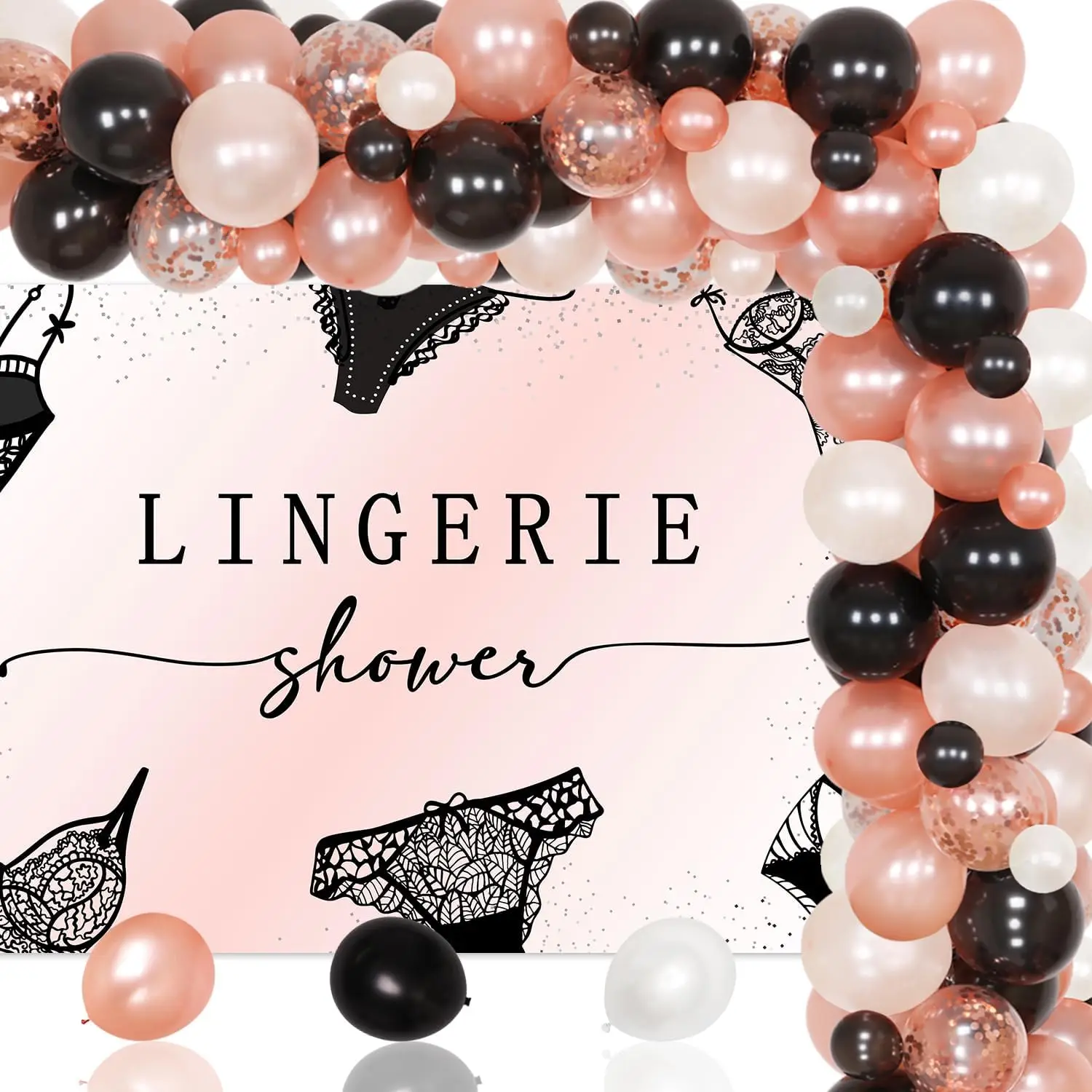 

Fangleland Lingerie Shower Bachelorette Decors Rose Gold Black Backdrop Balloon Garland Arch Kit Women Bridal Shower Supplies