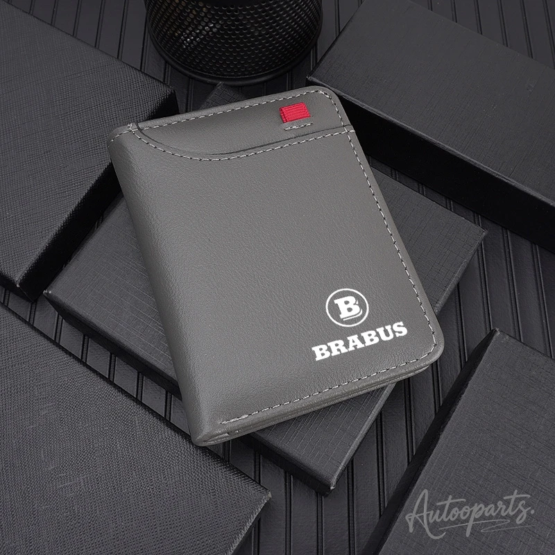 Carteira de couro masculina com logotipo de carro, porta-moedas, porta-cartões de identificação personalizado para Brabus Smart W204 W205 GLC G65 W463 G500 G350 CLA W464