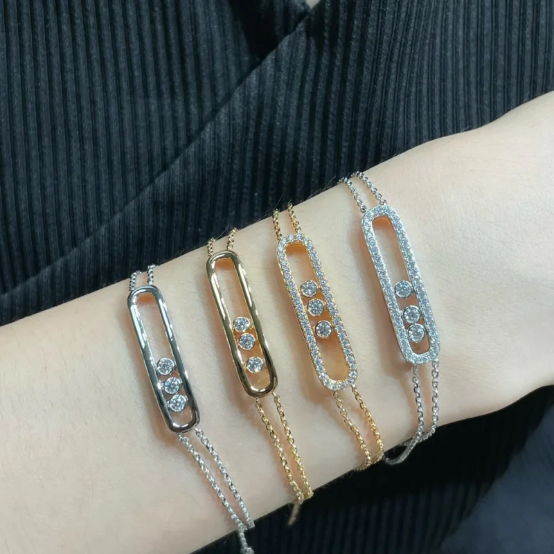 

European Fashion Move Collection Jewelry - Rose Gold Women's Double Layer Bracelet with Zircon Sliding Design Festival Gift