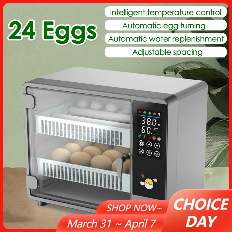 Incubadora de huevos giratoria automática de 24 huevos, Control de temperatura táctil, incubadora de granja para pollo, pato, codorniz y pájaros