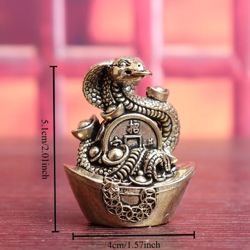 Vintage Brass Snake Figurine , Chinese Zodiac Snake Statue, Mini Desktop Ornament, Feng Shui Wealth Lucky Craft Gift