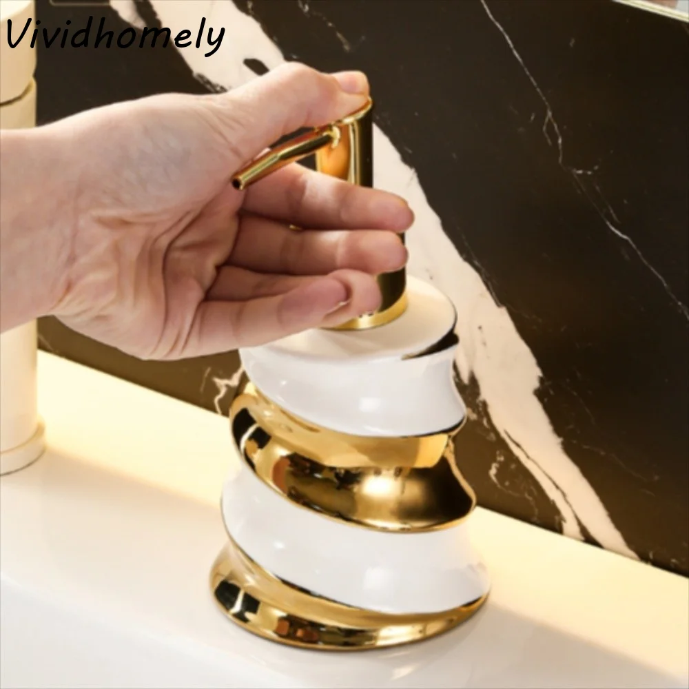 

Small Ceramic Luxury Lotion Bottle 200ml Reusable Countertop Sink Soap Dispenser Refillable Waterproof Sub Bottle Shower Gel