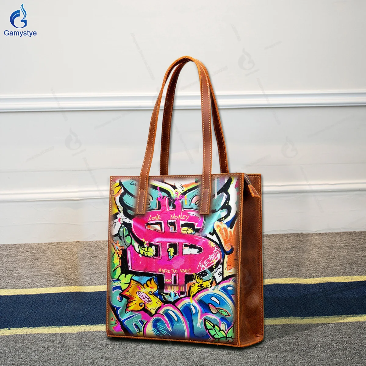 Hand Draw Cute Graffiti Customize Art Bags Ladies Designer Brand Handbags High Quality Messenger Shoulder Bag Genuine Leather