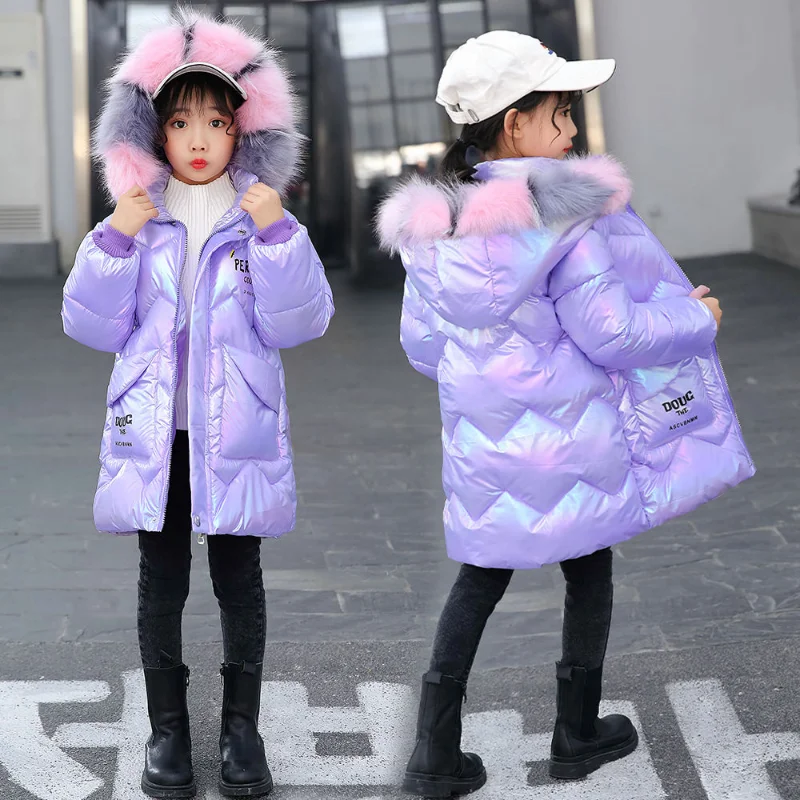 2024 Winter Down Jacket for Girls Coat Waterproof Shiny Hooded Children Outerwear Clothing 3-13 Year Teenage Kids Parka Snowsuit