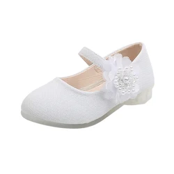 Spring Baby Girls Leather Shoes Pearl Flower Design Bow Princess Shoes Sandals Kids Soft Bottom Fashion Party Dance Shoes