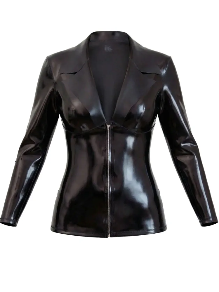 Unisex Double Sided PU Leather Tshirt Wet Look PVC Jacket Shiny Matt Reversible Blazer Ropa Tops Coat Stage Performance Shirts