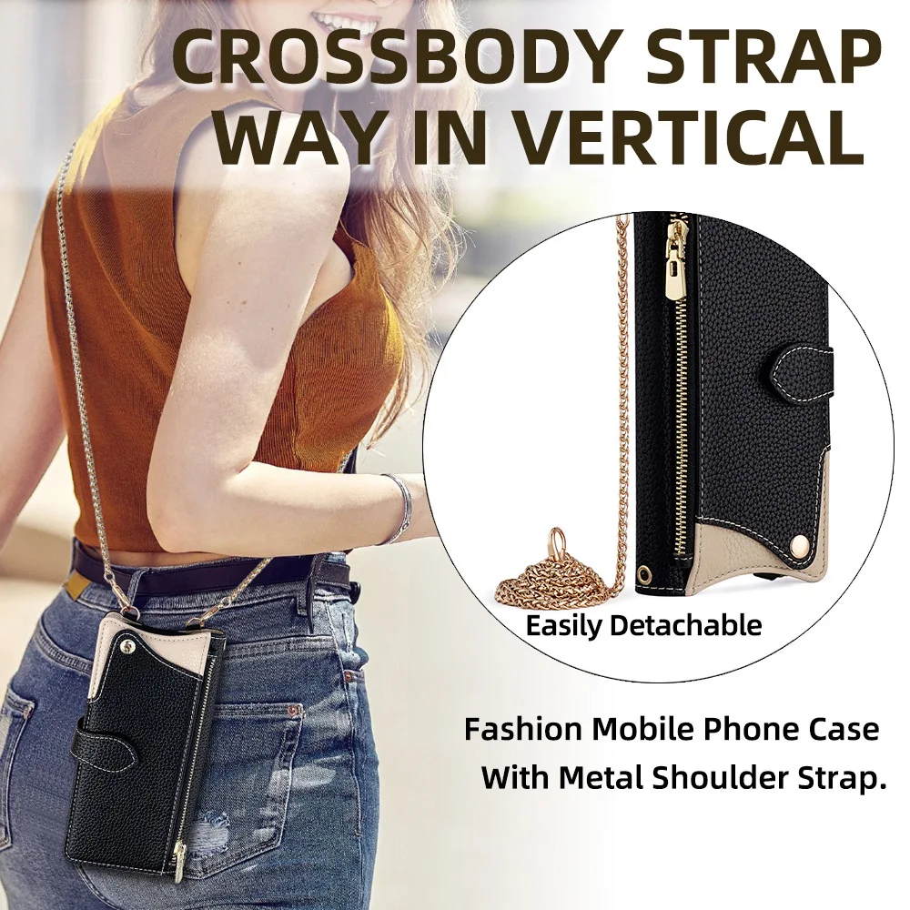 Leder-Handyhülle für iPhone 17 16 15 14 13 12 11 Pro Max Brieftaschen-Hülle X XR 7 8 Plus Flip-Schutzhülle mit Umhängeband und Kartenfächern – Detail 13