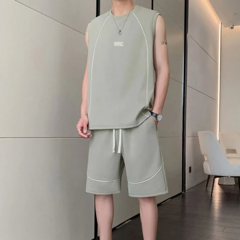 

Men's Summer Basketball Sports Suit Ice Silk Breathable Quick Dry Sleeveless Vest Two Piece Set