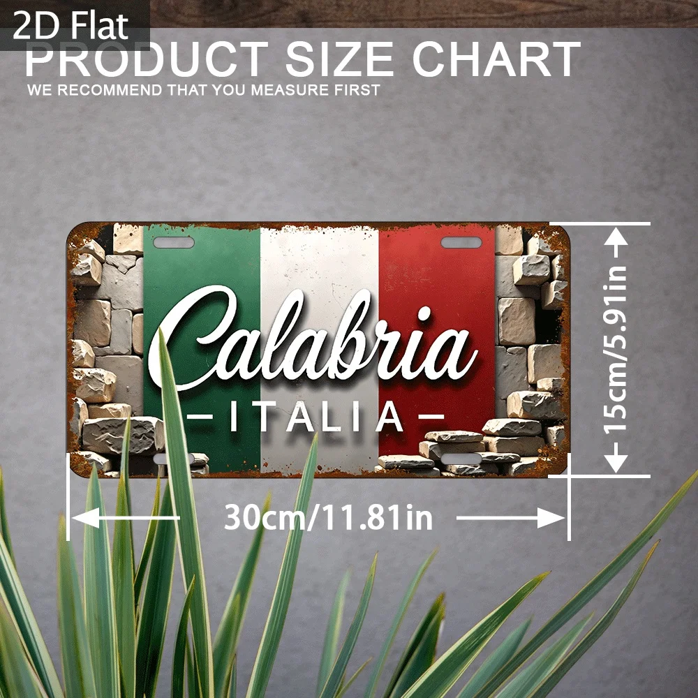 2D Flat - [Enable ] 2D Flat2D Retro Wall Decoration - 30.48X15.24 cm Italian Flag And Calabria Design Metal Decorative Sign, Ind
