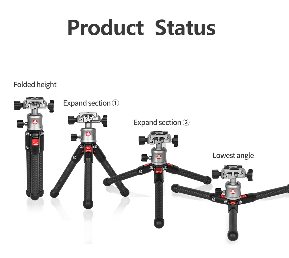 Mini treppiede da tavolo KINGJOY per treppiede compatto per fotocamera 360 °   Vite a testa sferica da 1/4'' a basso profilo per videocamera videocamera telefono
