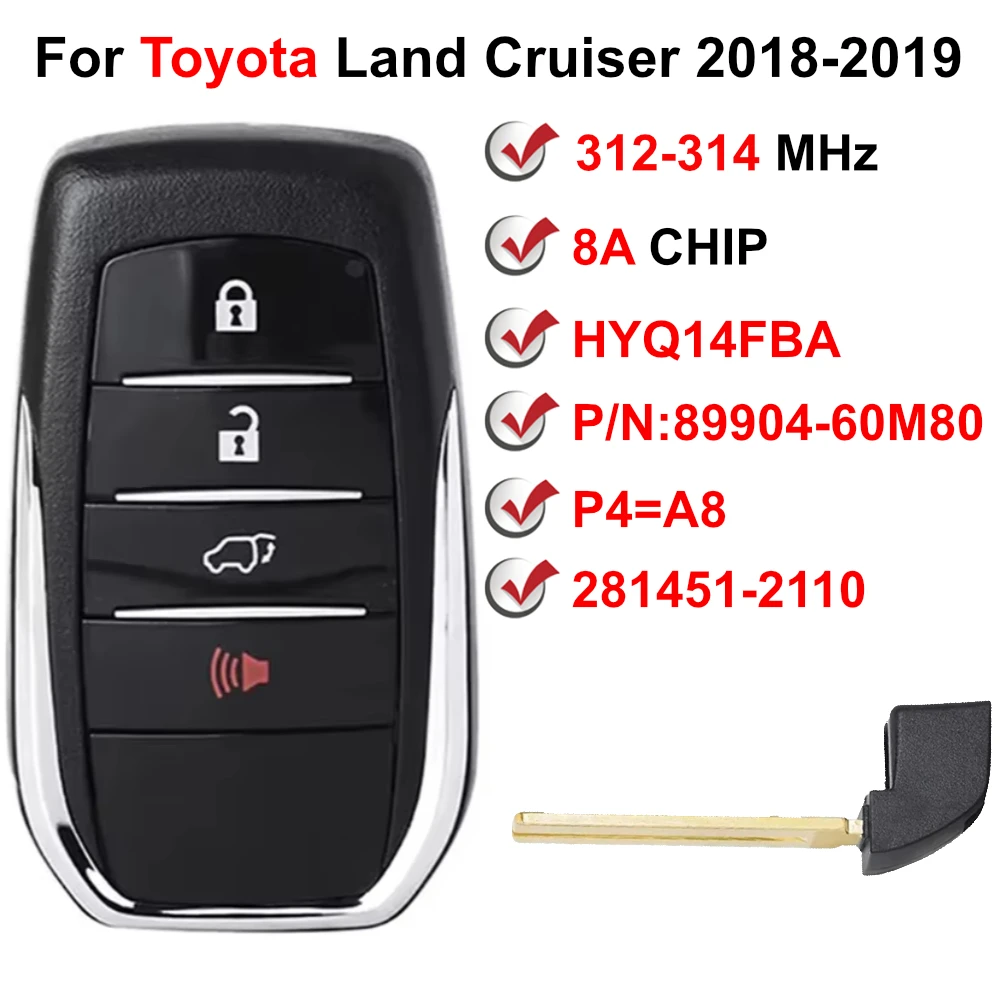 HYQ14FBA 8A Chip P4=A8 312 314 MHz Board 281451-2110 Remote Control Car Key For Toyota Land Cruiser 2018-2019