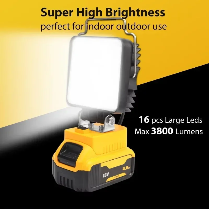 Work Light Flashlight for Dewalt 18V 20V Lithium Battery Cordless LED Work Light Outdoor Lighting Camping Emergency Floodlight