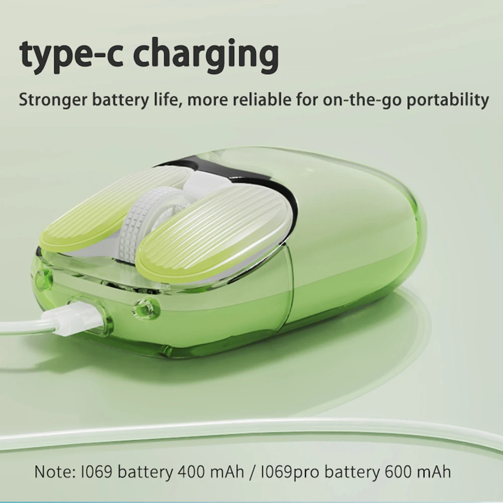 I069 Wireless Mouse Transparent Shell Bluetooth Mouse with 2.4GHz 5 Keys 1600DPI Professional Gaming Mouse for Desktop Laptop PC