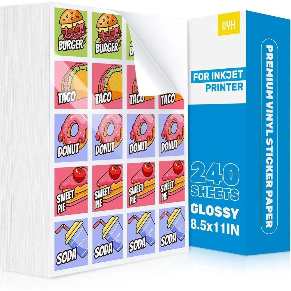 

Waterproof Glossy Vinyl Sticker Paper, 240 Sheets, 8.5x11, Compatible with Cricut and Inkjet/Laser Printers