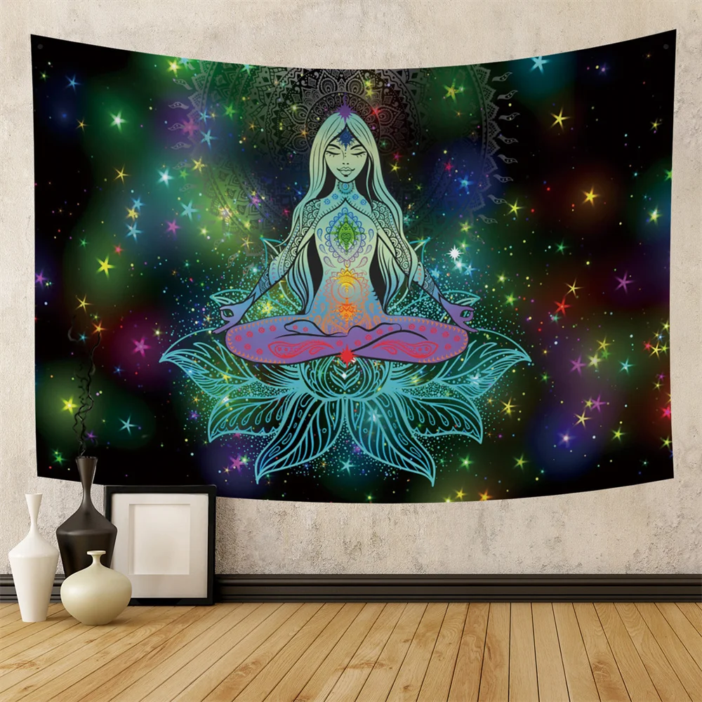 Meditation Seven Chakra Tapestry Indian Buddha Wall Decoration Mandala Tapestries Witchcraft Bohemian Hippie Home Decor Yoga Mat