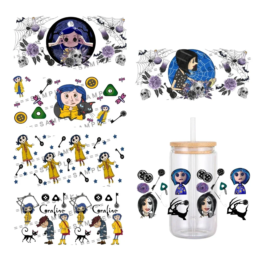 Disney Movie Coraline Cartoon Pattern UV DTF Transfer Sticker Waterproof Transfers Decals For 16oz Glass Cup Wrap Stickers