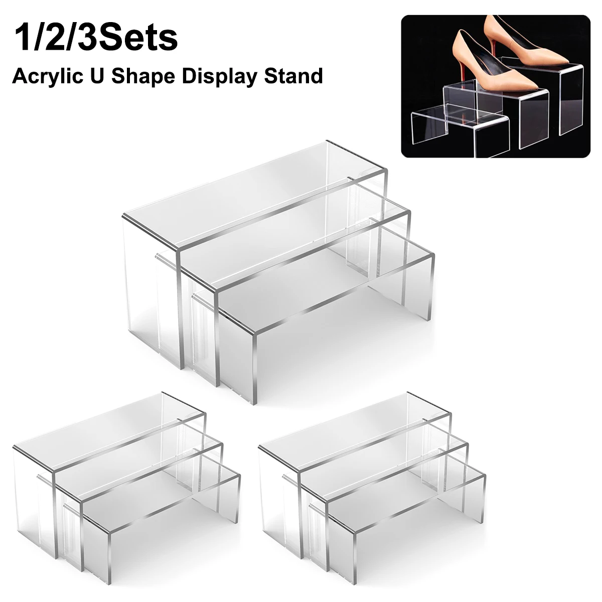 1/2/3Set Acrylic U-shaped Display Stand Transparent Jewelry Showcase Anime Figure Collectibles Display Organizer Dessert Holder