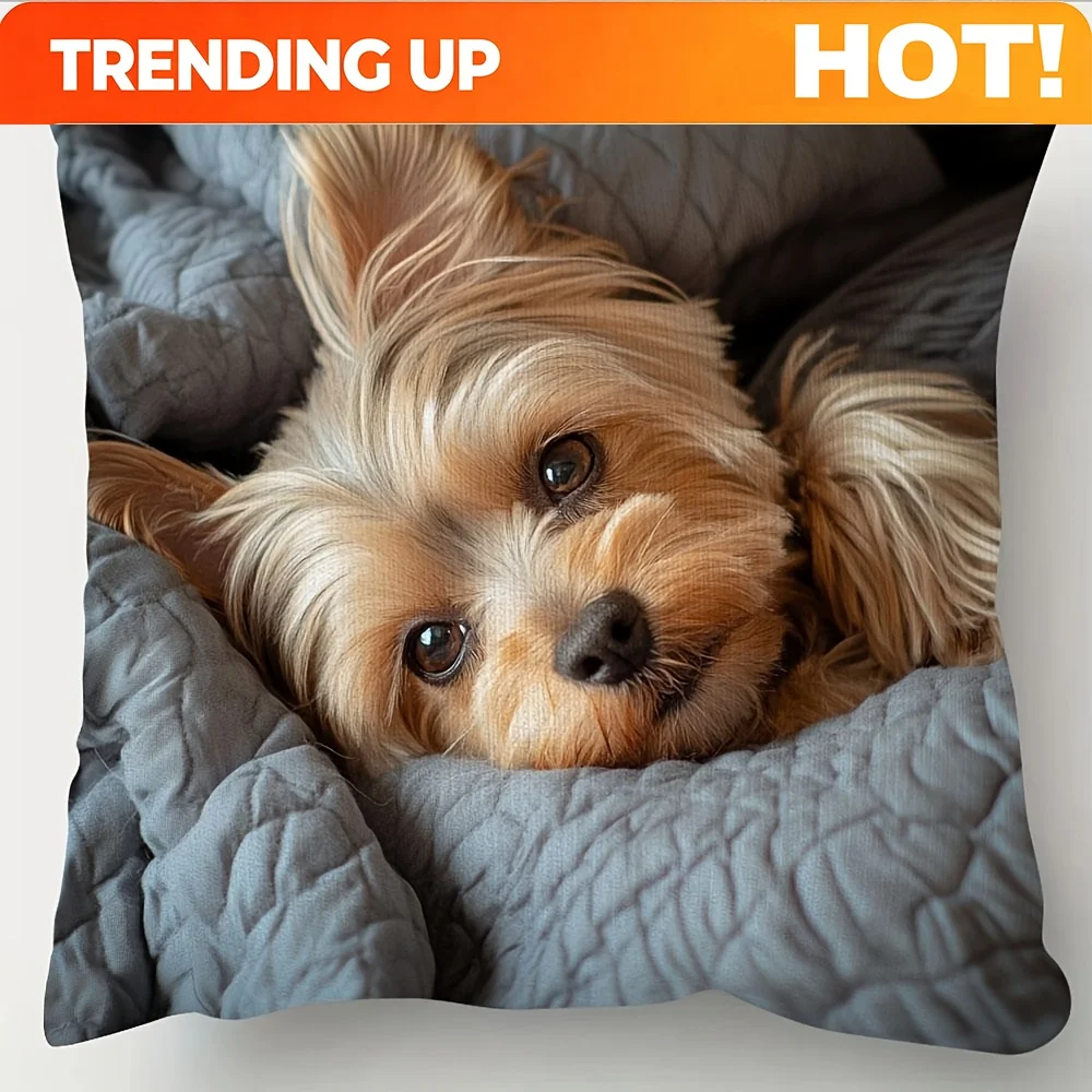 Customize 1pc Yorkshire Terrier Print Throw Pillow Cover - Cozy Winter Decor with Zipper, Machine Washable, 100% Polyester, Vint