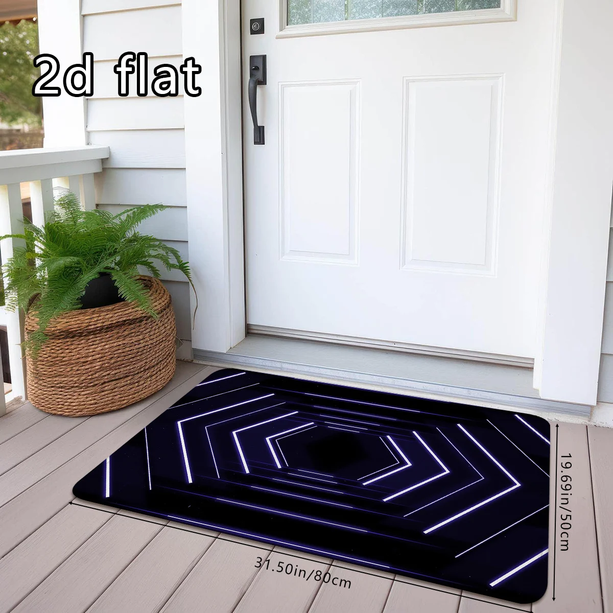 Modern Geometric Hexagon Door Mat, Black Purple Abstract Lines Entrance Floor Rug, Contemporary Entryway Carpet