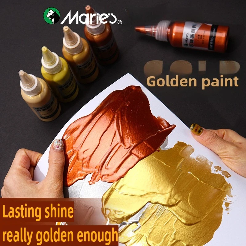 50ml Marie's Metallic Acrylic Paint Pearlescent Rich Shiny Pigments with Bottle, Golden Slivery for DIY Painting Art Supplies