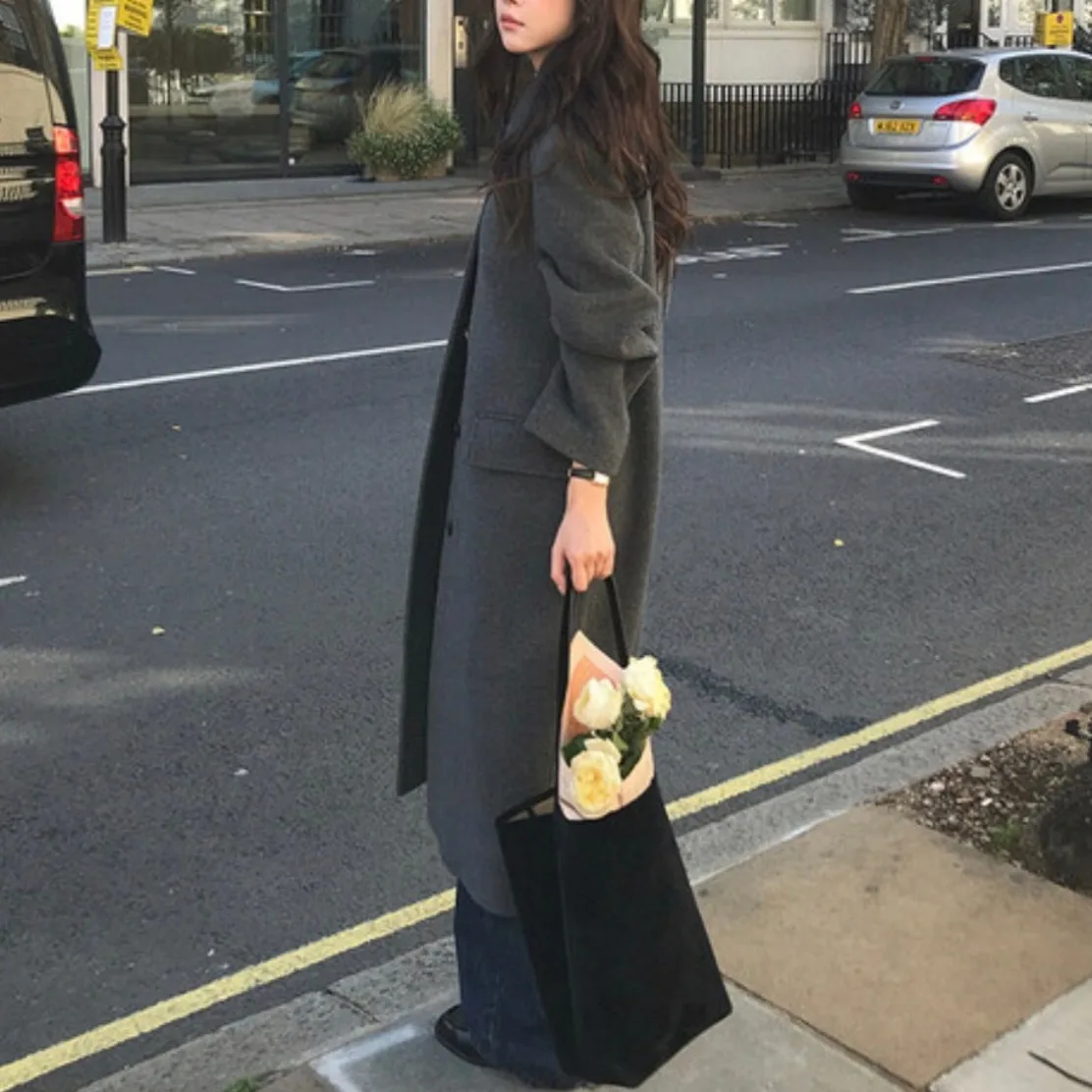 

Женский шерстяной топ Jaet Chic, новый зимний винтажный топ средней длины с отложным воротником и одной пуговицей для колледжа