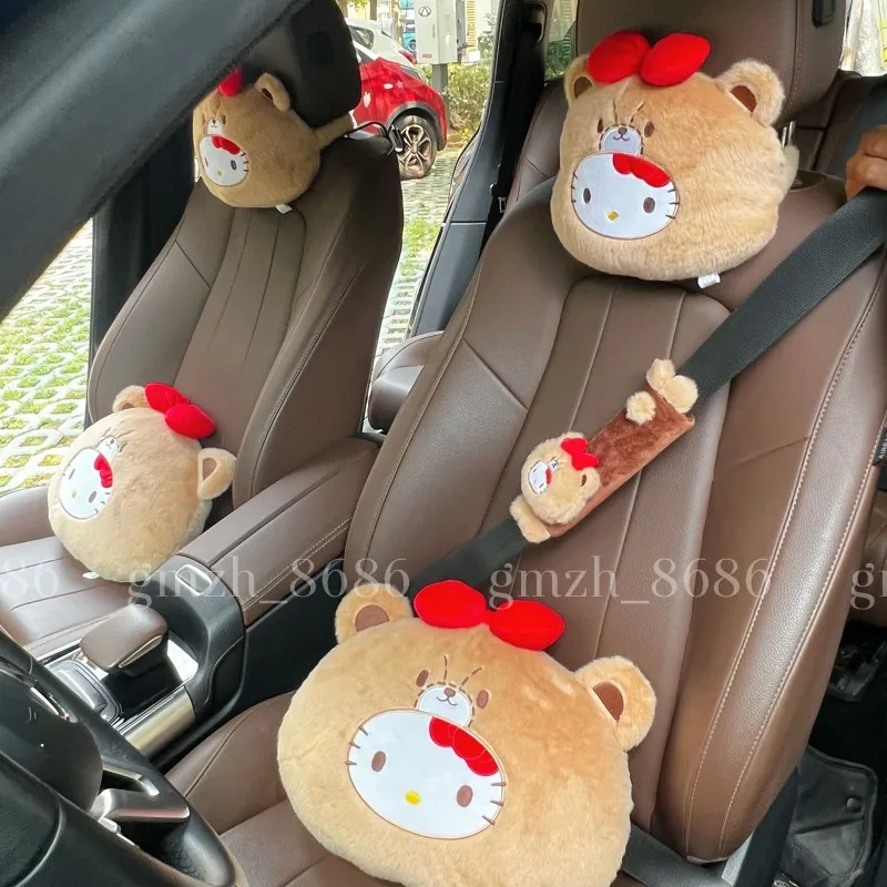 

Sanrio Hello Kitty подголовник для автомобильного ремня безопасности, автомобильная плюшевая подушка для сиденья, шея, поясничная поддержка, мультяшная подушка, подарки