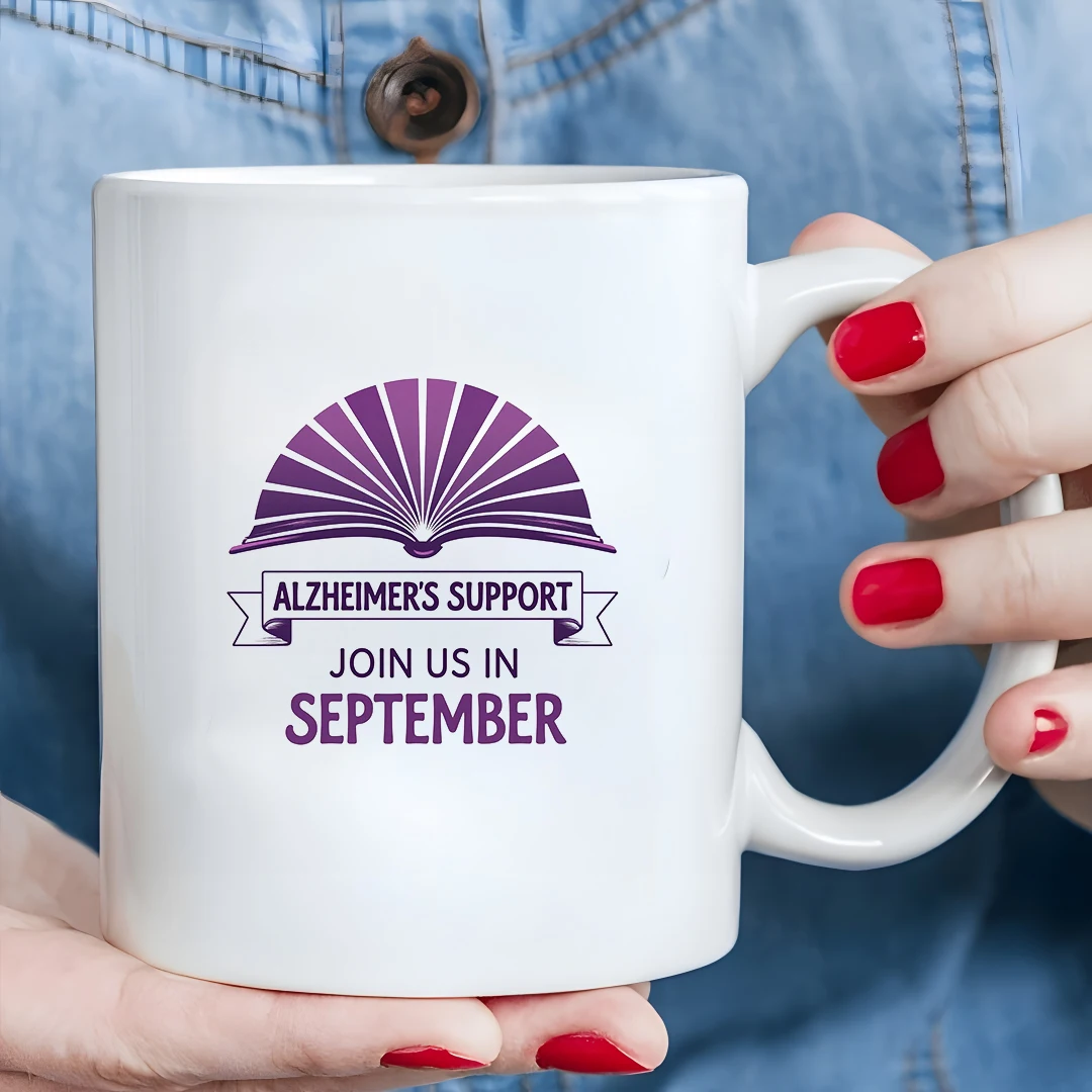 

11oz Book Page Fan Shaped Purple Mug + Alzheimer's Support Cup + Kids Family Office Christmas Gift