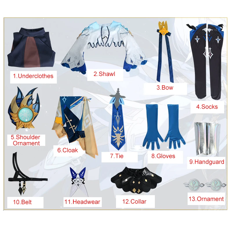 Genshin – perruque Cosplay Cosplay, Costume de carnaval, Halloween, vague, fleur, chevalier, gant, bijoux, Anime