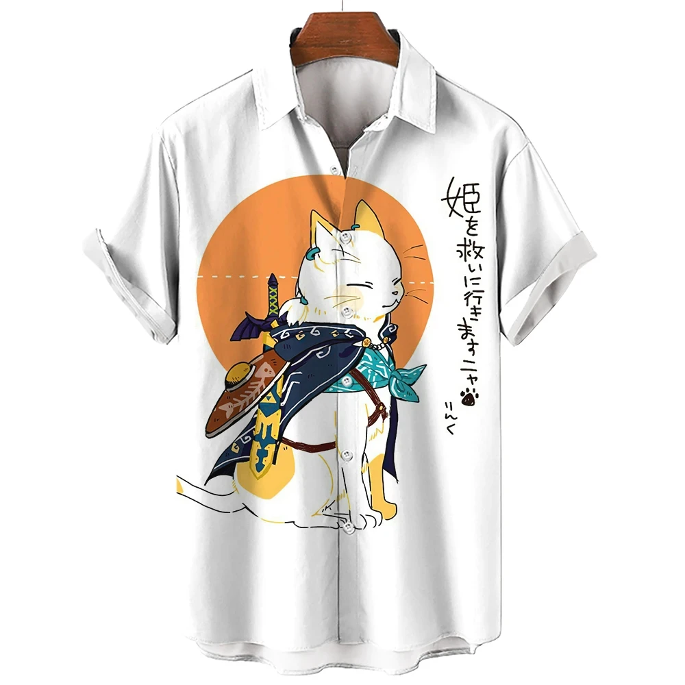 2024 Japanese Style Men's Shirts Men Clothing Shirt Bushido T-shirt Top Hawaiian Shirt Man Animal Cat 3d Print Shirts Summer