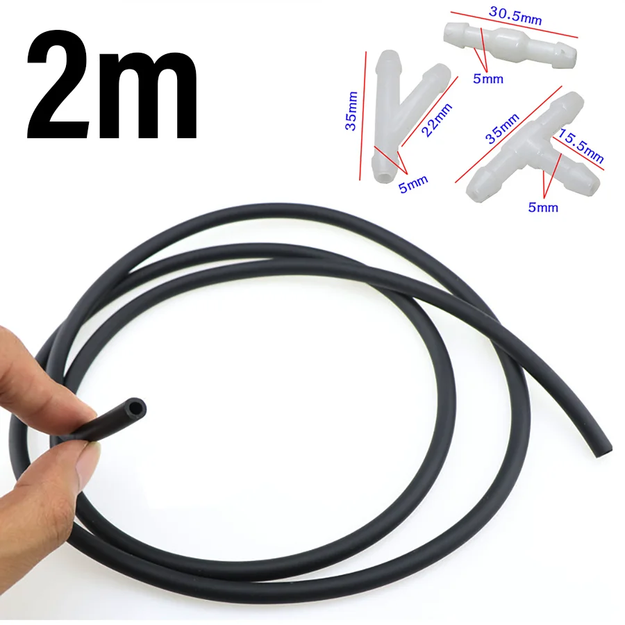 Wooeight 2m Universal Black Windscreen Car Water Wiper Nozzle Washer Spray Jet Hose Pipe With White Connectors Fit for BMW VW