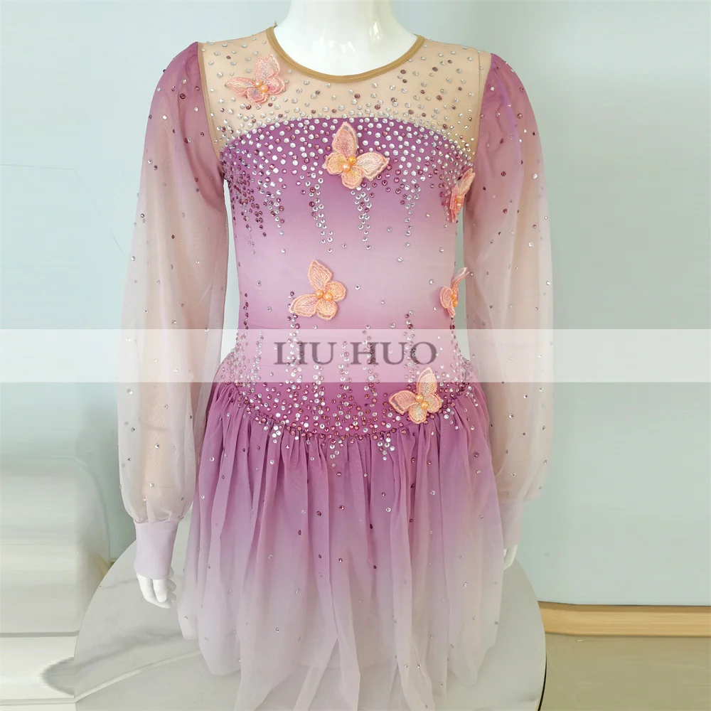LIUHUO Ice Dance Figure Skating Dress Women Adult Girl Teens Customize Costume Performance Competition Leotard Gradient Purple