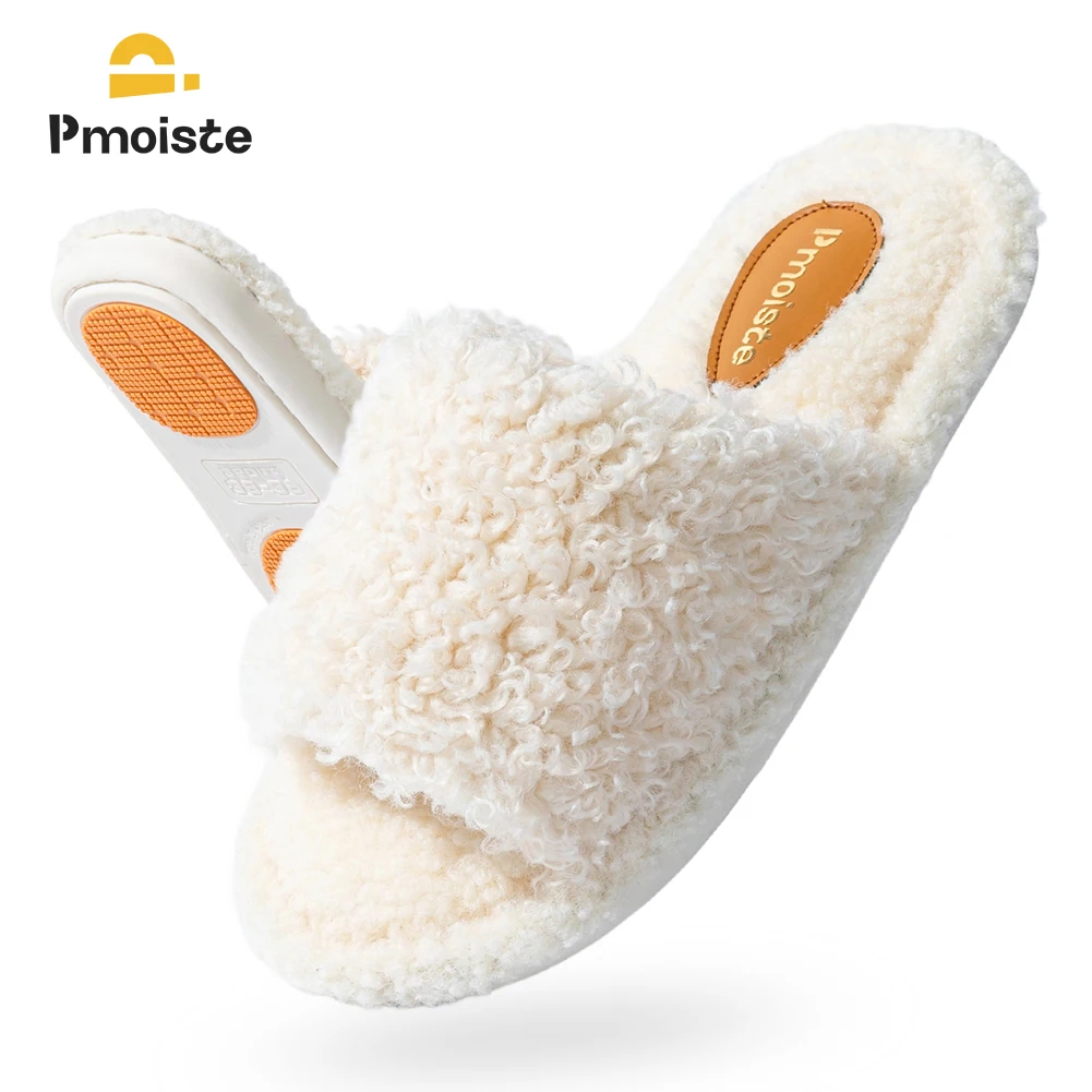 Pmoiste Fuzzy House Slippers Women Comfortable Soft Warm EVA Cushion Memory Foam Living Room Shoes Slip On Winter Girls Indoor