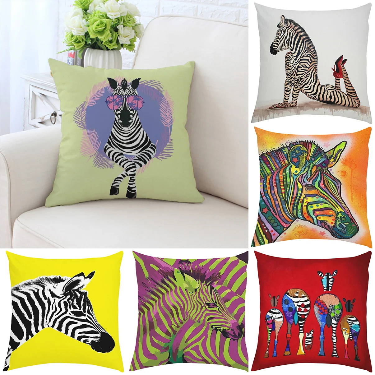 

Zebra art pillowcase double-sided printed custom pillowcase short plush sofa cushion cover car decoration cushion cover 45x45cm