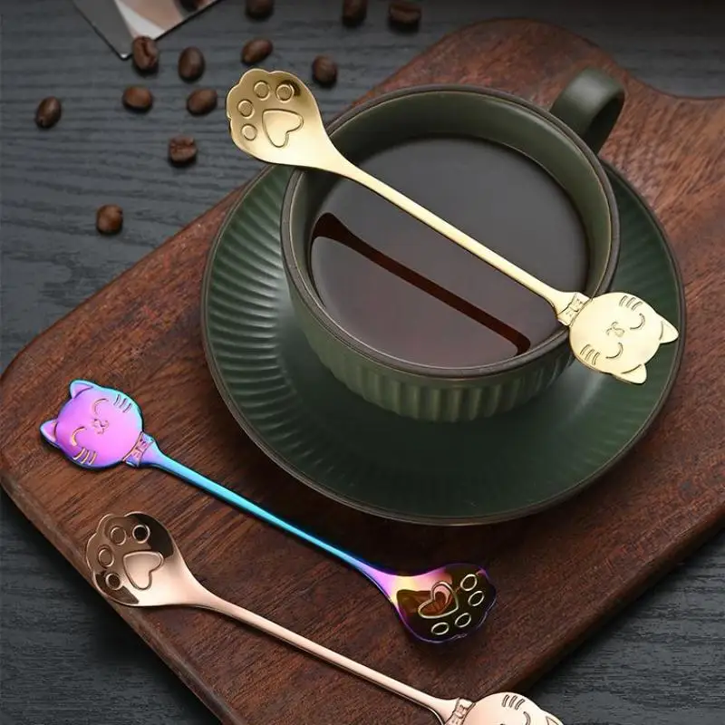 Stainless Steel Coffee Mixing Spoon Creative Cat Claw Spoon Ice Cream Cake Dessert Teaspoon Scoops Tableware Kitchen Accessories