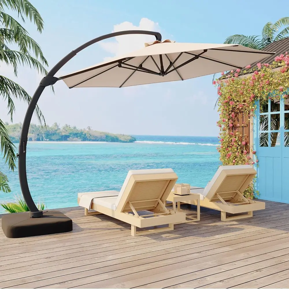 

11T Cantilever Patio Umbrella With Base Included, Cantilevers Outdoor Umbrella Heavy Duty, Aluminium Curved Cantilever Umbrella