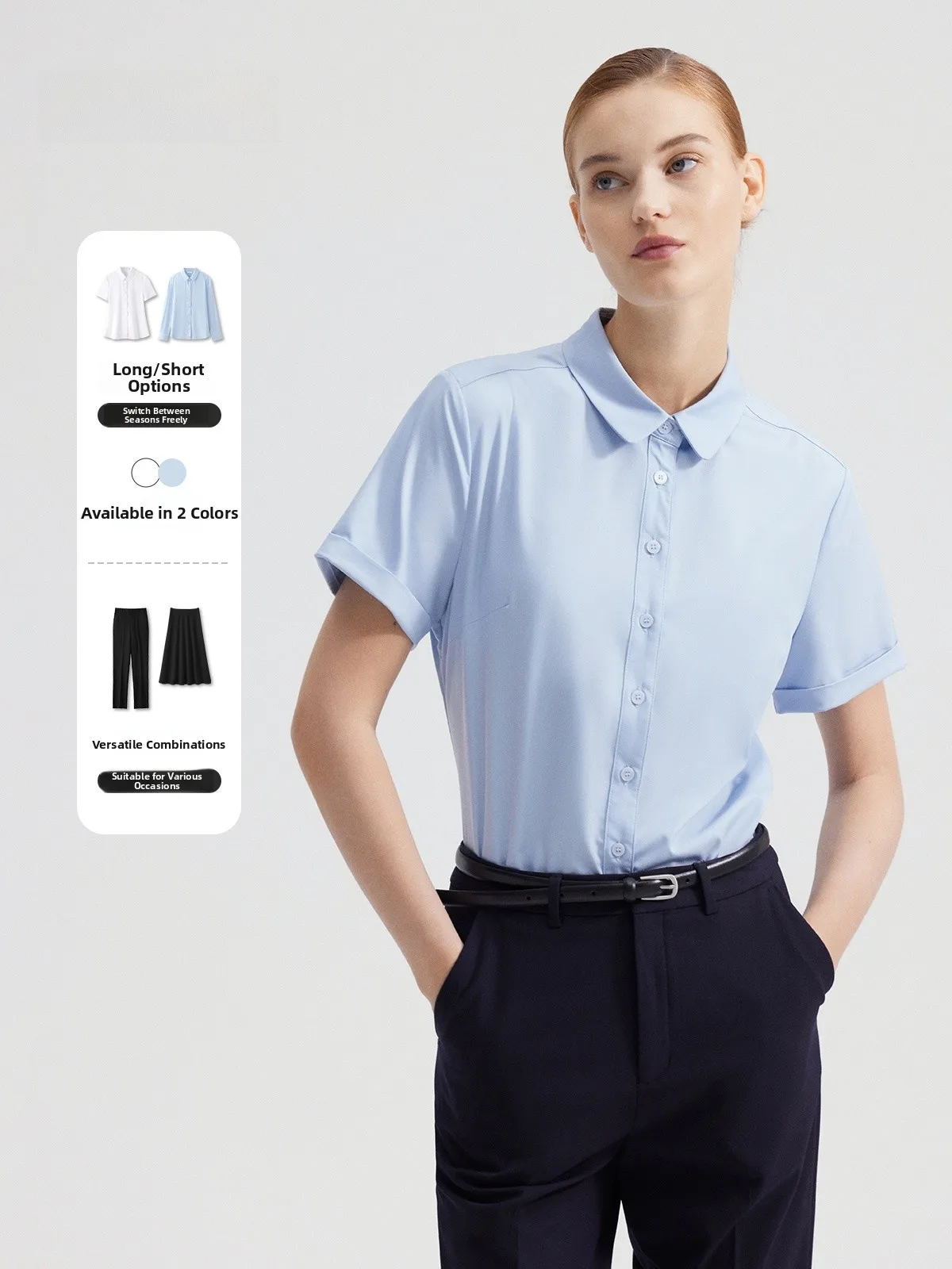 

Professional Bamboo Fiber Women's Shirt Short Sleeve Interview Top Slimming Straight Leg Pants Summer Workwear Ensemble
